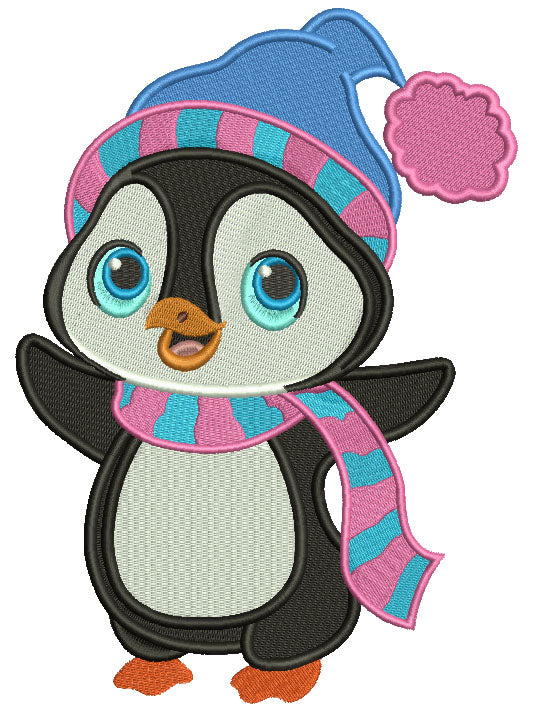 Penguin Wearing Winter Scarf Christmas Filled Machine Embroidery Design Digitized Pattern