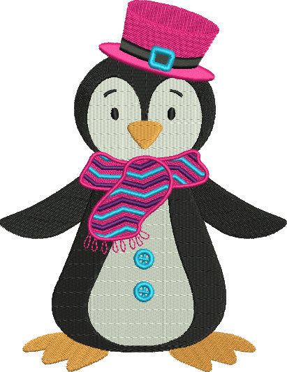 Penguin With a Big Hat Christmas Filled Machine Embroidery Digitized Design Pattern