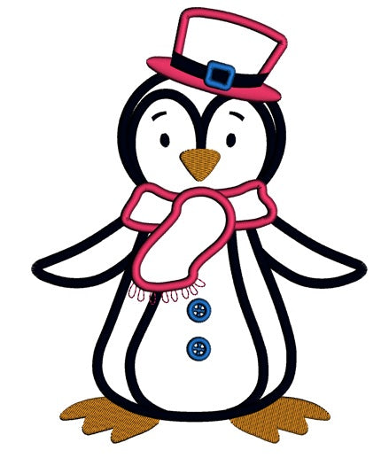 Penguin With a Big Hat Christmas Applique Machine Embroidery Digitized Design Pattern