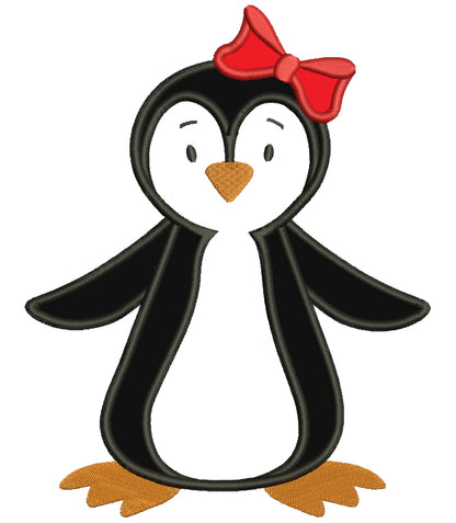 Penguin with a bow Applique Machine Embroidery Digitized Design Pattern