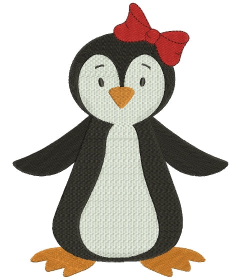 Penguin with a bow Filled Machine Embroidery Digitized Design Pattern