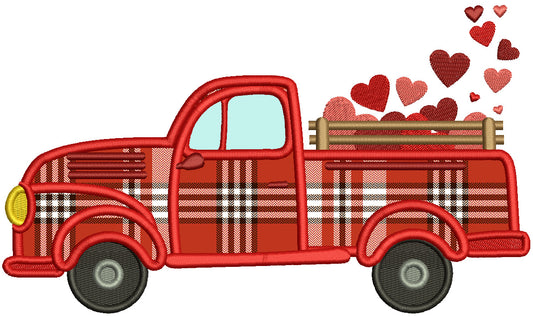 Pickup Truck WIth Many Hearts In The Trunk Valentine's Day Applique Machine Embroidery Design Digitized Pattern