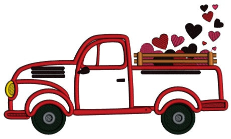 Pickup Truck WIth Many Hearts In The Trunk Valentine's Day Applique Machine Embroidery Design Digitized Pattern