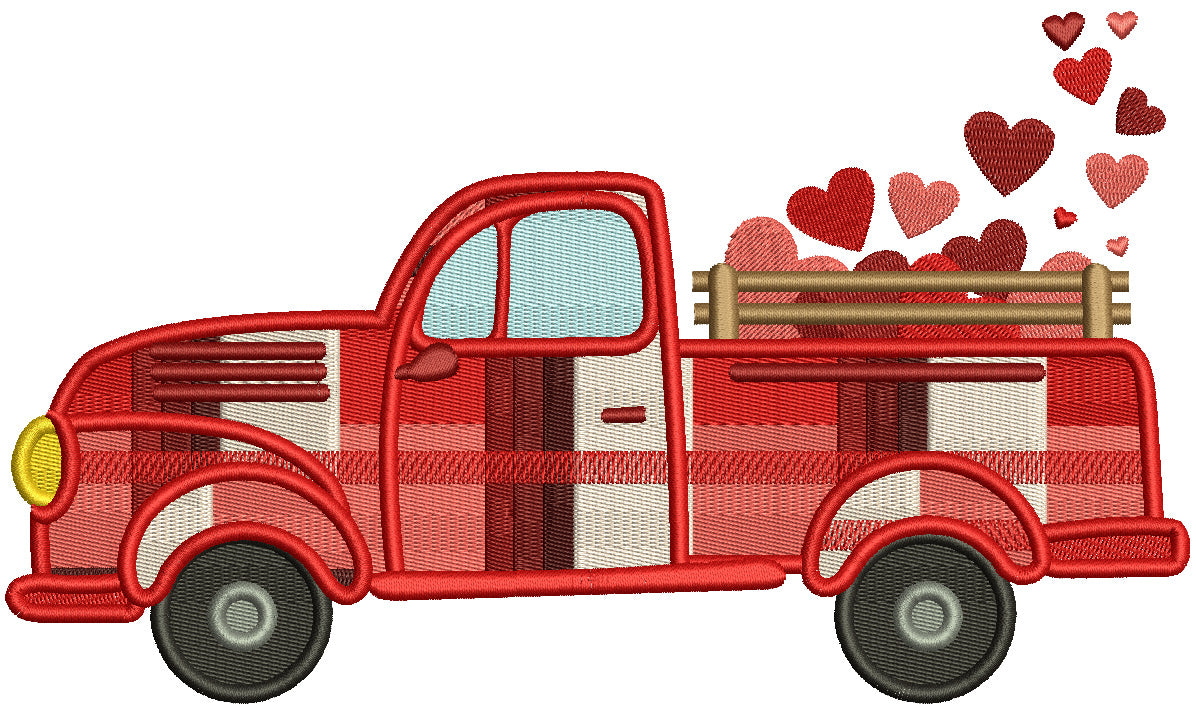 Pickup Truck WIth Many Hearts In The Trunk Valentine's Day Filled Machine Embroidery Design Digitized Pattern