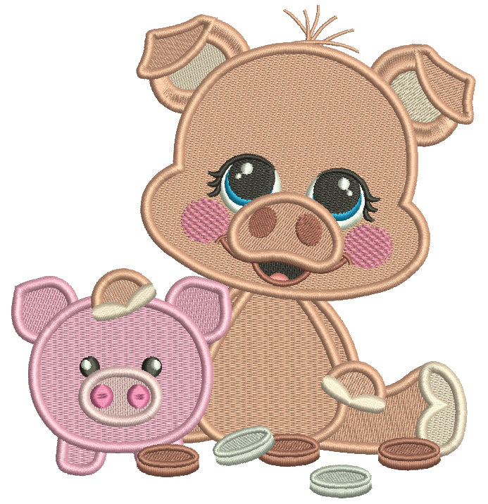 Pig Saver With Pennies Filled Machine Embroidery Design Digitized Pattern