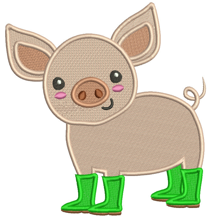 Piggy Wearing Boots Filled Machine Embroidery Design Digitized Pattern
