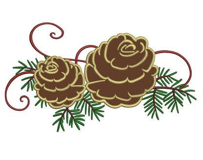 Pine Cone Christmas Applique Machine Embroidery Digitized Design Pattern