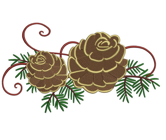 Pine Cone Christmas Filled Machine Embroidery Digitized Design Pattern