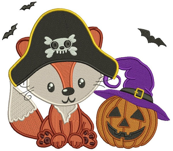 Pirate Fox With Halloween Pumpkin Filled Machine Embroidery Design Digitized Pattern