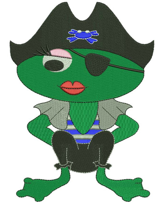 Pirate Girl Frog Filled Machine Embroidery Digitized Design Pattern