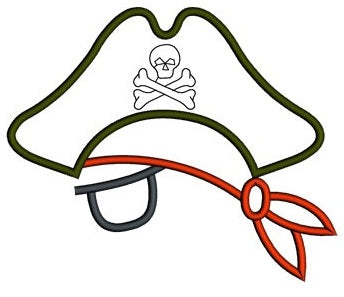 Pirate Hat Applique with an eye patch Machine Embroidery Digitized Design Pattern - Instant Download- 4x4 , 5x7, 6x10