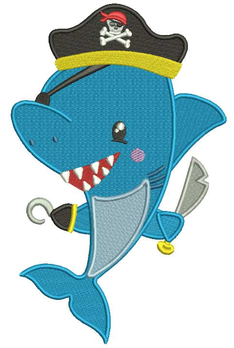 Pirate Shark Filled Machine Embroidery Design Digitized Pattern