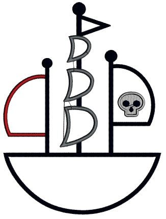 Pirate Ship With a Skull Flag Applique Machine Embroidery Design Digitized Pattern