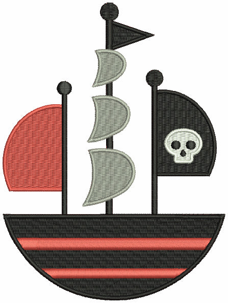 Pirate Ship With a Skull Flag Filled Machine Embroidery Design Digitized Pattern