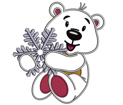 Polar Bear Holding A Snowflake Christmas Applique Machine Embroidery Design Digitized Pattern