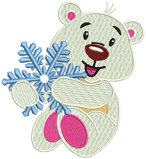 Polar Bear Holding A Snowflake Christmas Filled Machine Embroidery Design Digitized Pattern