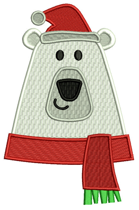 Polar Bear Wearing Santa Hat Filled Machine Embroidery Design Digitized Pattern