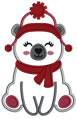 Polar Bear Wearing Winter Hat Christmas Applique Machine Embroidery Design Digitized Pattern