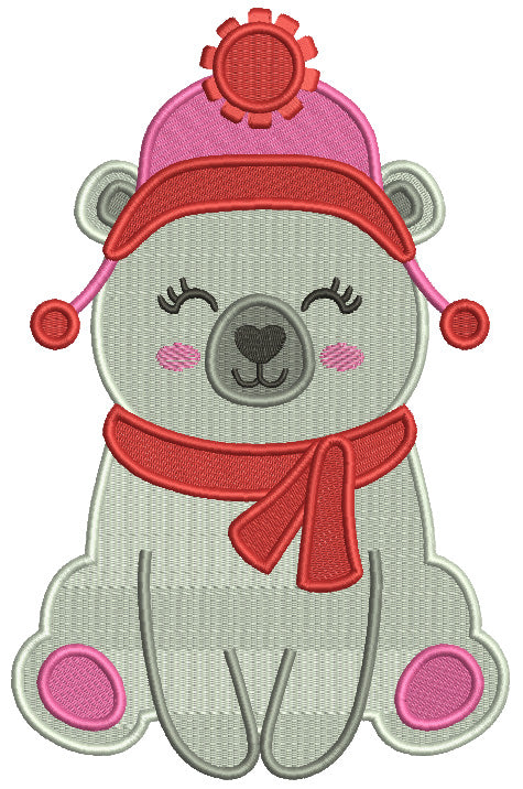 Polar Bear Wearing Winter Hat Christmas Filled Machine Embroidery Design Digitized Pattern