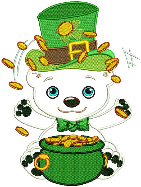 Polar Bear With a Pot Of Gold St. Patrick's Applique Machine Embroidery Design Digitized Pattern