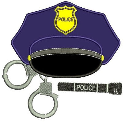 Police Cap with Handcuffs Applique Embroidery Digitized Design Pattern - Instant Download- 4x4 , 5x7, 6x10