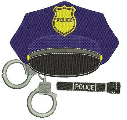 Police Cap with Handcuffs Embroidery Digitized Design Filled Pattern - Instant Download- 4x4 , 5x7, 6x10