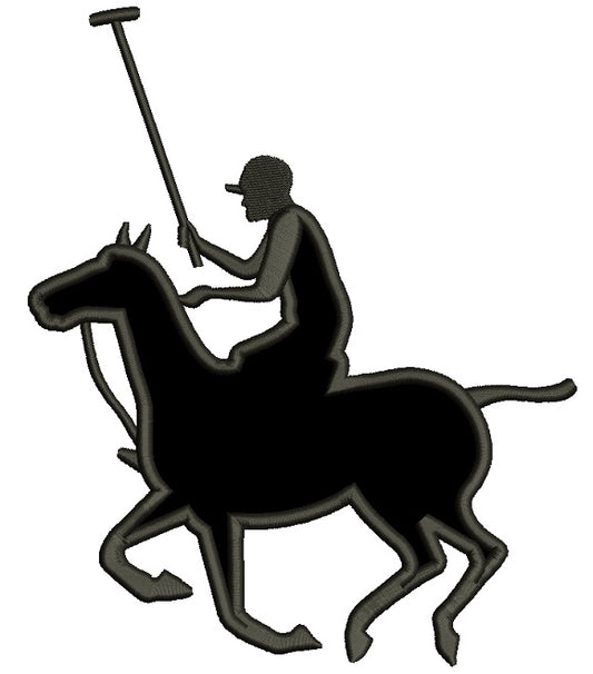 Polo Player on Horseback Sports Applique Machine Embroidery Digitized Design Pattern