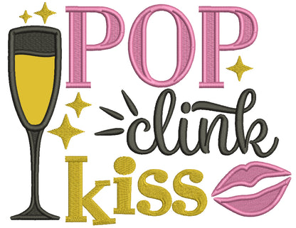 Pop Clink Kiss New Year Applique Machine Embroidery Design Digitized Pattern