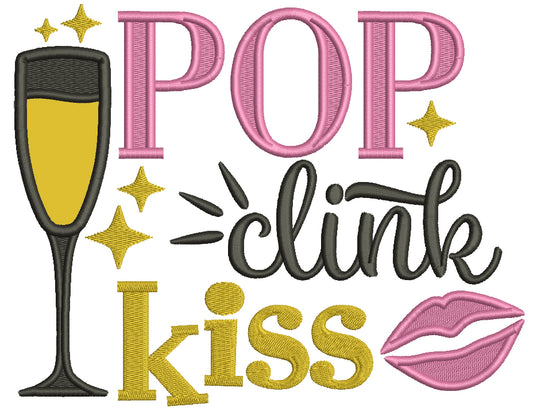 Pop Clink Kiss New Year Applique Machine Embroidery Design Digitized Pattern