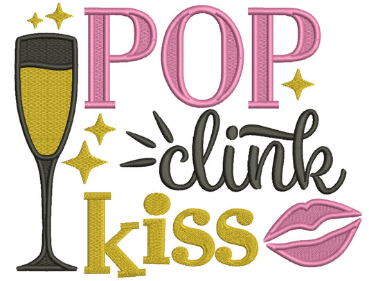 Pop Clink Kiss New Year Filled Machine Embroidery Design Digitized Pattern