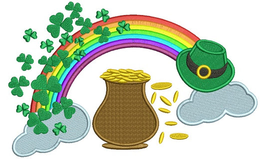 Pot Of Gold And Rainbow Filled St. Patrick's Day Machine Embroidery Design Digitized Pattern