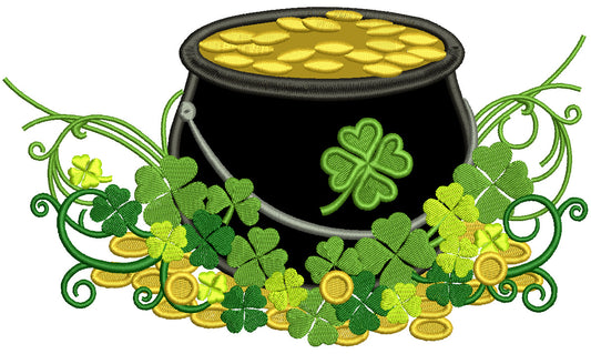Pot of Gold With Shamrocks St.Patricks Day Applique Machine Embroidery Design Digitized Pattern