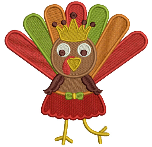 Pretty Girl Turkey With a Crown and Waering Skirt Thanksgiving Filled Machine Embroidery Digitized Design Pattern