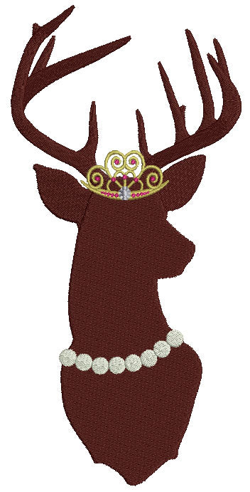 Princess Doe Dear Wearing a Tiara Hunting Filled Machine Embroidery Design Digitized Pattern