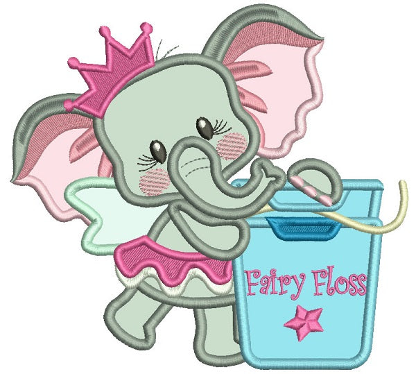 Princess Elephant With Fairy Floss Applique Machine Embroidery Design Digitized Pattern
