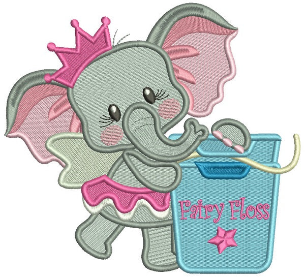 Princess Elephant With Fairy Floss Filled Machine Embroidery Design Digitized Pattern
