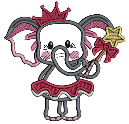 Princess Girl Elephant Fairy Applique Machine Embroidery Design Digitized Pattern
