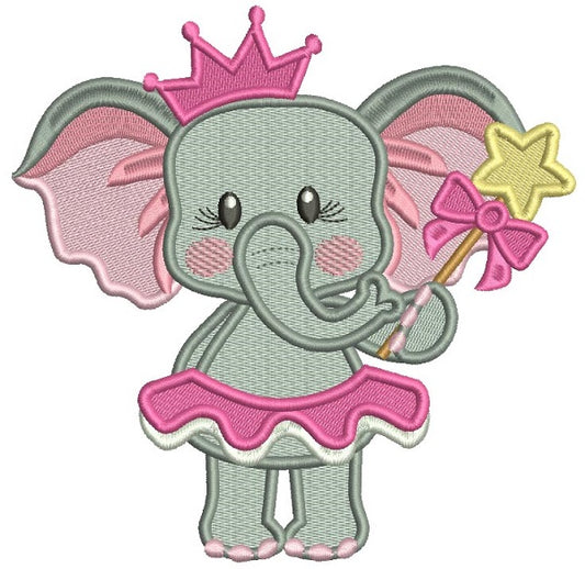 Princess Girl Elephant Fairy Filled Machine Embroidery Design Digitized Pattern