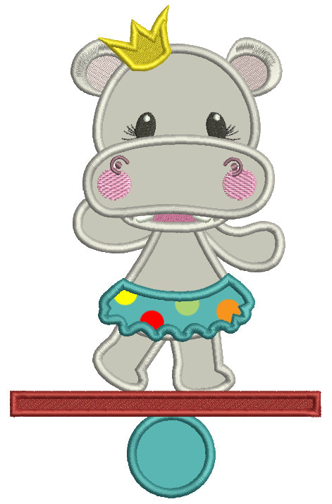 Princess Hippo Circus Applique Machine Embroidery Design Digitized Pattern