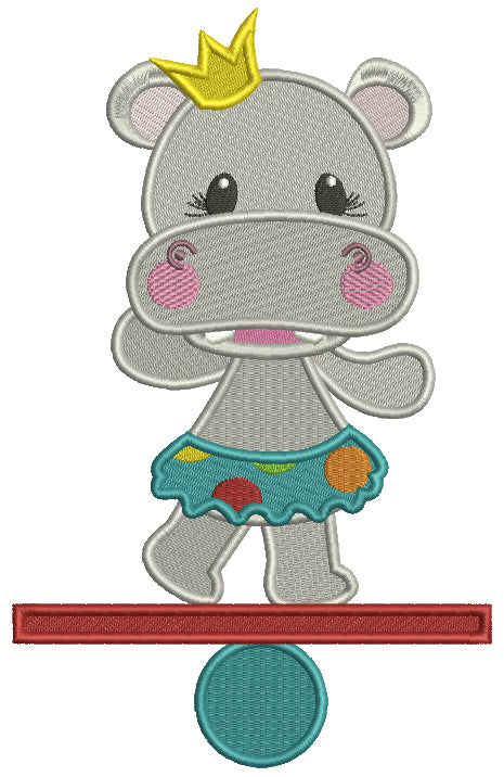 Princess Hippo Circus Filled Machine Embroidery Design Digitized Pattern