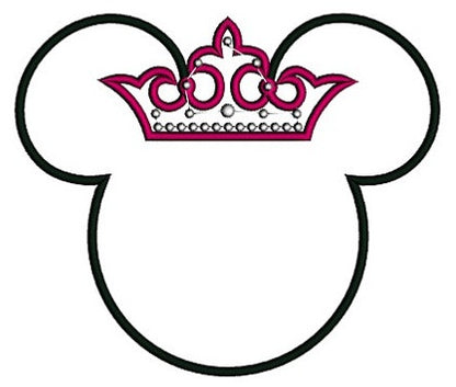 Princess Minnie Mouse Ears Applique Machine Embroidery Digitized Pattern- Instant Download - 4x4 ,5x7,6x10 -hoops