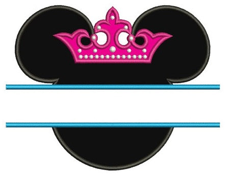 Princess Minnie Mouse Ears Split Applique Machine Embroidery Digitized Pattern- Instant Download - 4x4 ,5x7,6x10 -hoops