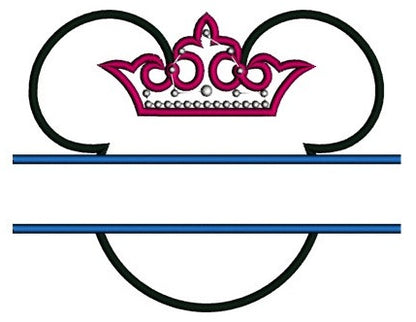 Princess Minnie Mouse Ears Split Applique Machine Embroidery Digitized Pattern- Instant Download - 4x4 ,5x7,6x10 -hoops