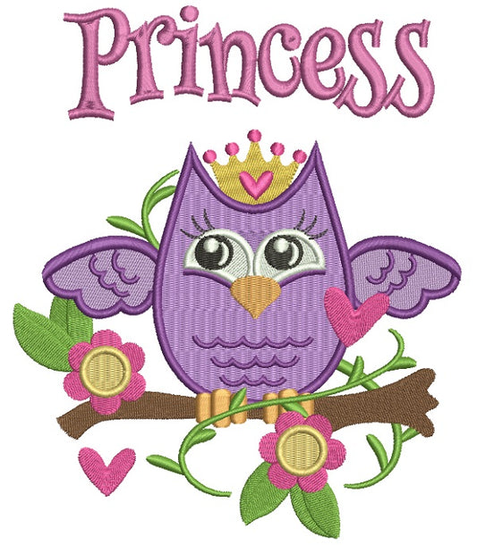 Princess Owl Sitting on the Branch Filled Machine Embroidery Design Digitized Pattern