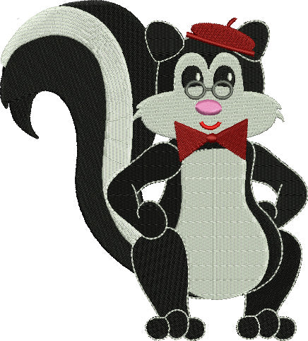 Professor Skunk with a Bow Tie Filled Machine Embroidery Digitized Design Pattern