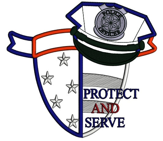Protect And Serve Police Officer Applique Machine Embroidery Digitized Design Pattern