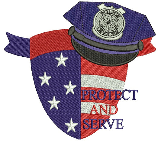 Protect And Serve Police Officer Filled Machine Embroidery Digitized Design Pattern