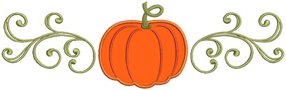 Pumpkin And Swirly Branches Applique Machine Embroidery Design Digitized Pattern
