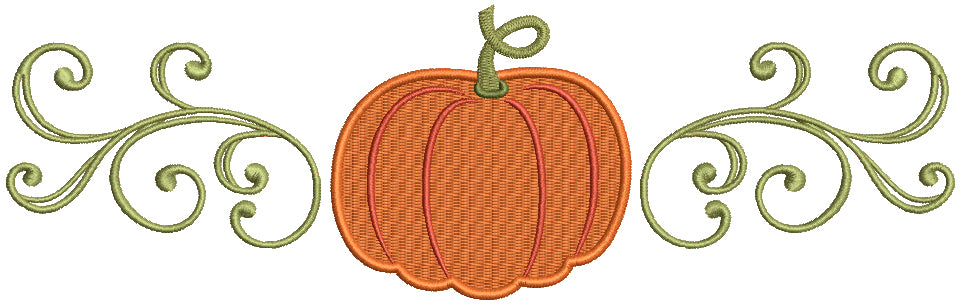 Pumpkin And Swirly Branches Filled Machine Embroidery Design Digitized Pattern