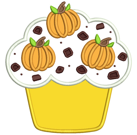 Pumpkin Cupcake With Chocolate Applique Machine Embroidery Design Digitized Pattern